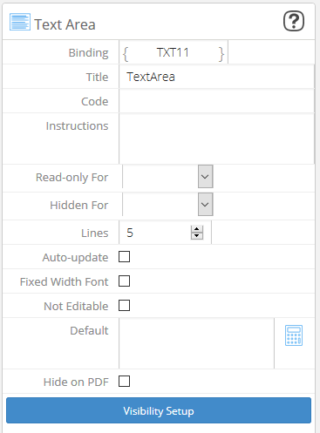 Standard Text Area Control Settings