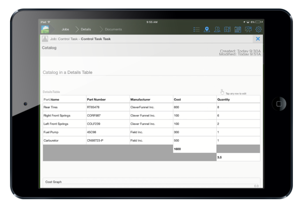 catalog information in a details table