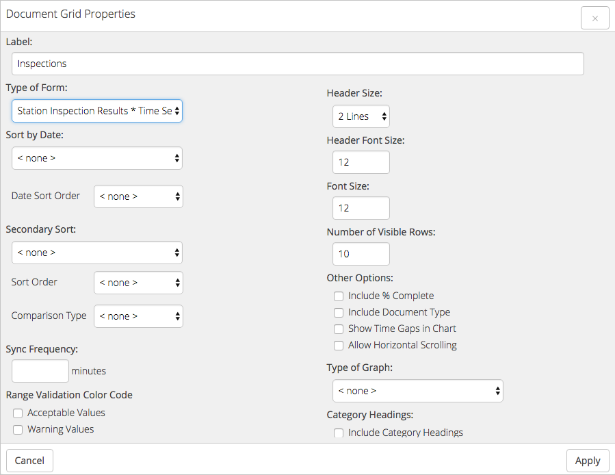 Document Grid Config